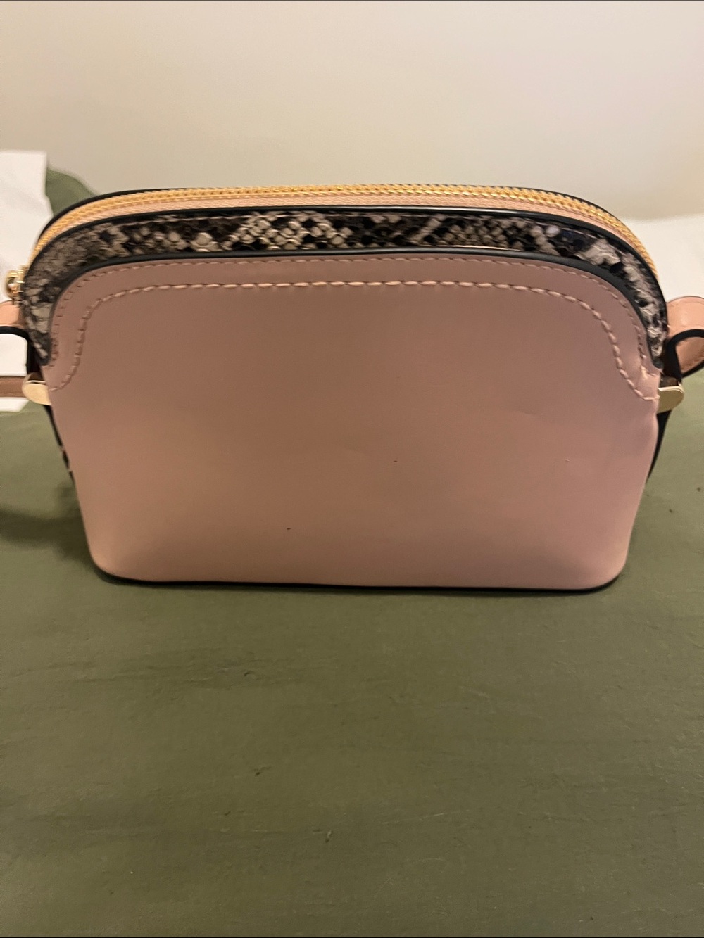 Women’s Pink Crossbody Bag with Snake-Print Accent
